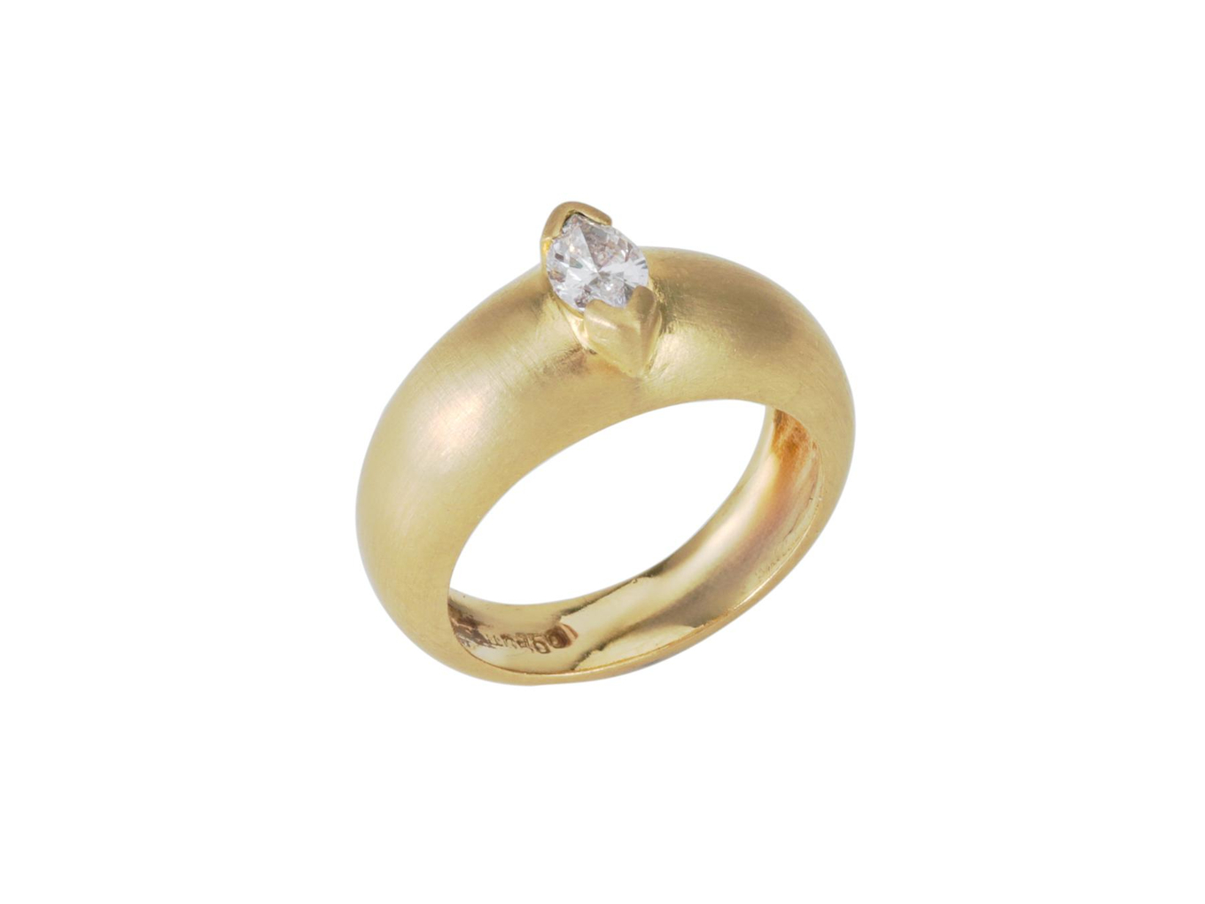 Foto de Dryzun - Anel de ouro amarelo 18k e diamante lapidação navete regulando 0,25ct. Cerca de 6,1g. Medida 10. Acompanha estojo original.