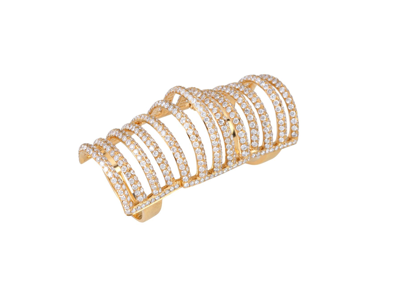Foto de Anel articulado de ouro amarelo 18k e diamantes lapidação brilhante regulando 5,20ct no total. Cerca de 14,3g. Medida 17.