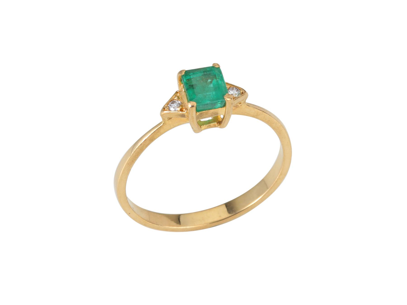Foto de H.Stern - Anel de ouro amarelo 18k, diamantes lapidação brilhante e esmeralda. Cerca de 1,8g. Medida 14/15.