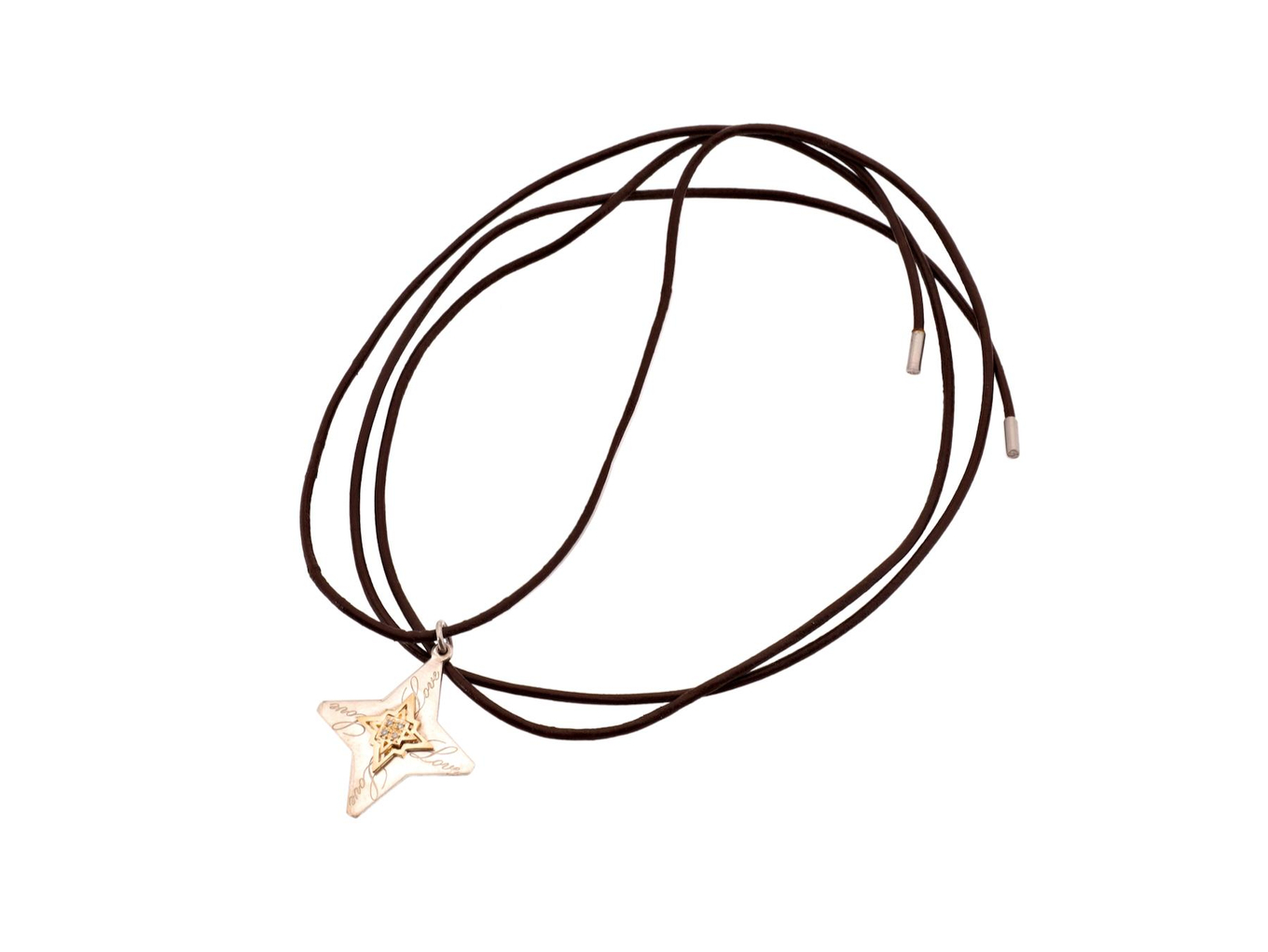 Foto de Vivara - Pendente de prata 925/1000, ouro amarelo 18k e diamantes lapidação brilhante. Acompanha cordão de couro com terminais de prata 925/1000.