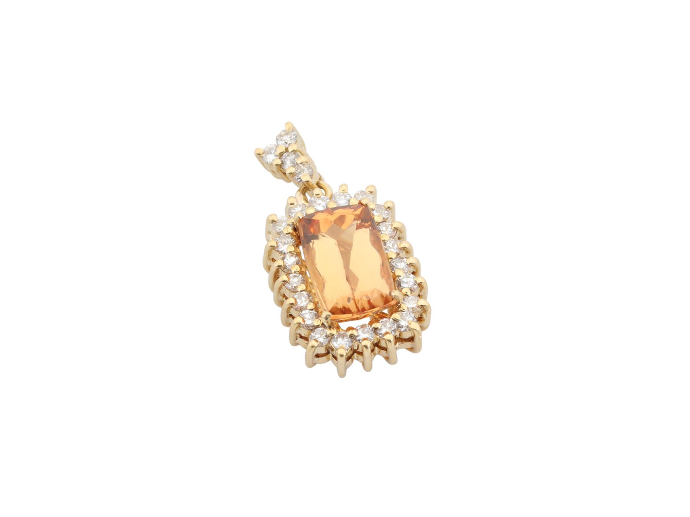 Foto de Pingente de ouro amarelo 18k, diamantes lapidação brilhante e topázio imperial regulando 2,00ct. Cerca de 3,9g.