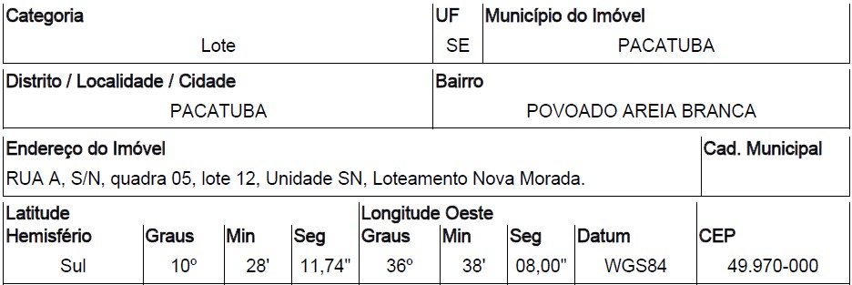 Foto de Terreno em leilão no bairro Povoado Areia Branca em Pacatuba - SE
