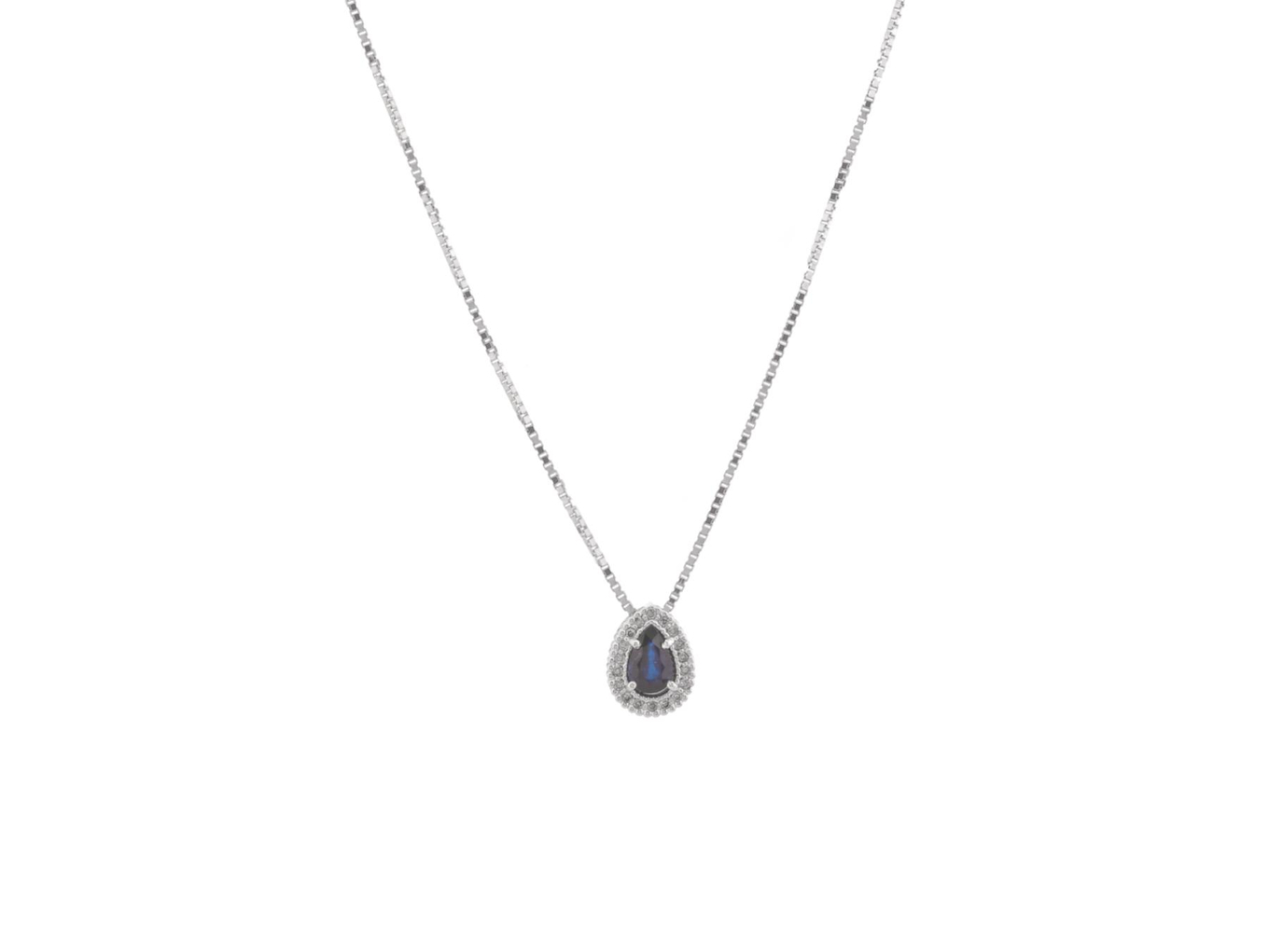 Foto de Vivara - Colar de ouro branco 18k, diamantes lapidação brilhante e gota de safira. Cerca de 4,3g.