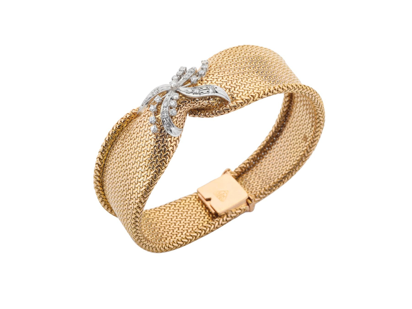 Foto de Pulseira de ouro 18k e diamantes. Cerca de 52,3g e 19cm de comprimento.