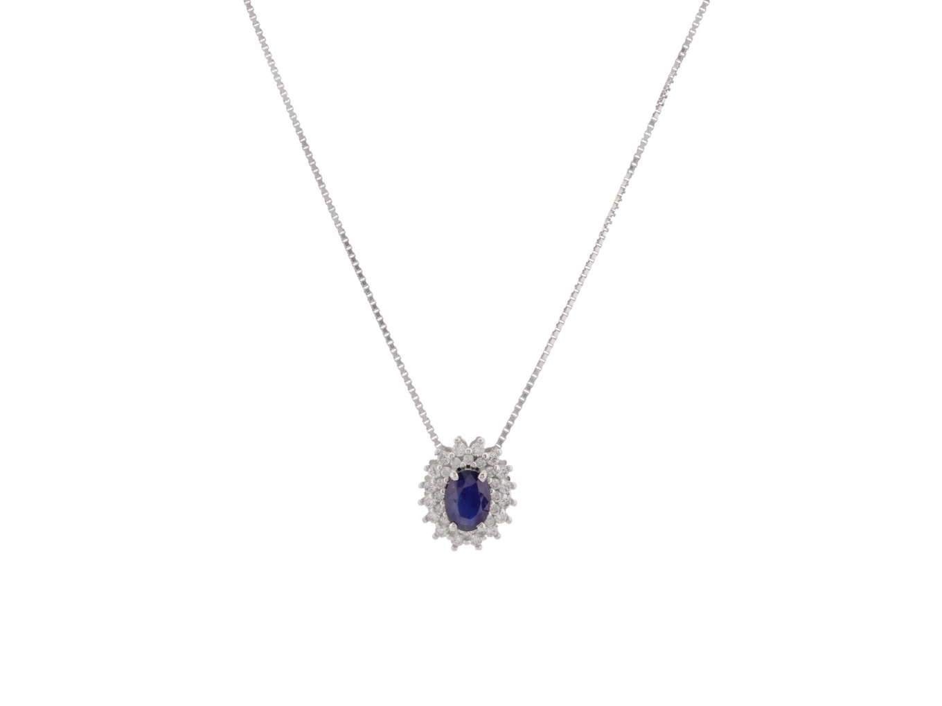 Foto de Vivara - Colar de ouro branco 18k, diamantes lapidação brilhante e safira. Cerca de 4,9g. Acompanha estojo e certificado originais.