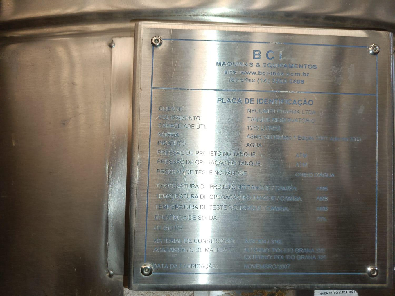 Foto de TANQUE EM AÇO INOX 316, CAPACIDADE 1.270 LITROS