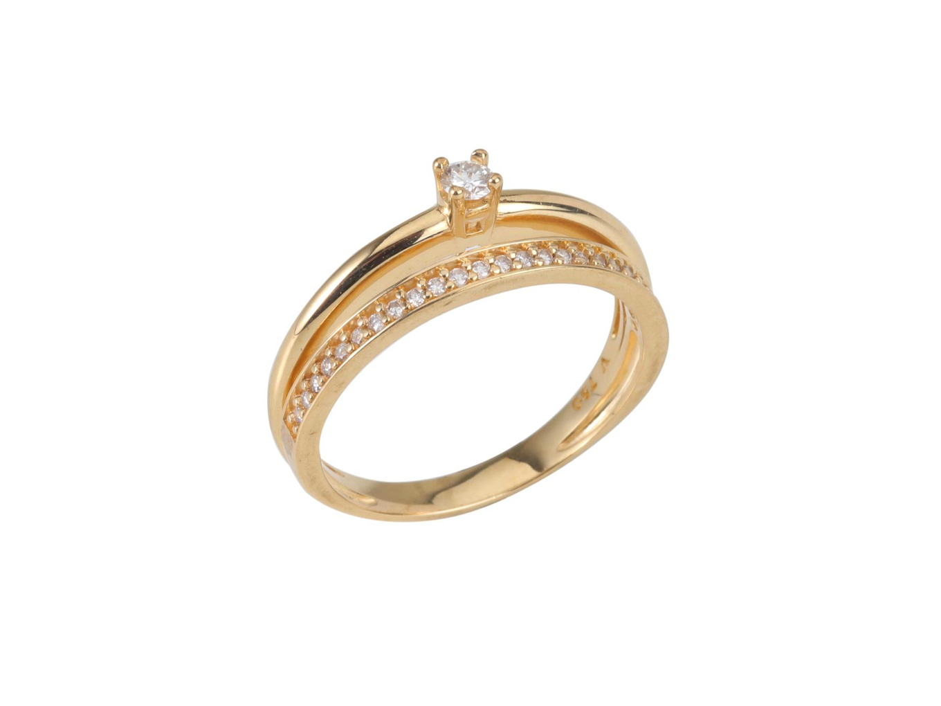 Foto de Vivara - Anel de ouro amarelo 18k e diamantes lapidação brilhante. Cerca de 3,8g. Medida 17/18.