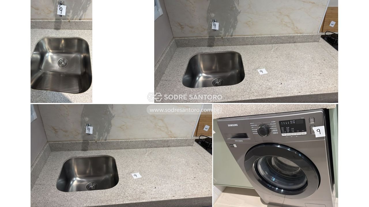 Foto de 1 máquina de lavar samsung, 1 pia e 1 gabinete